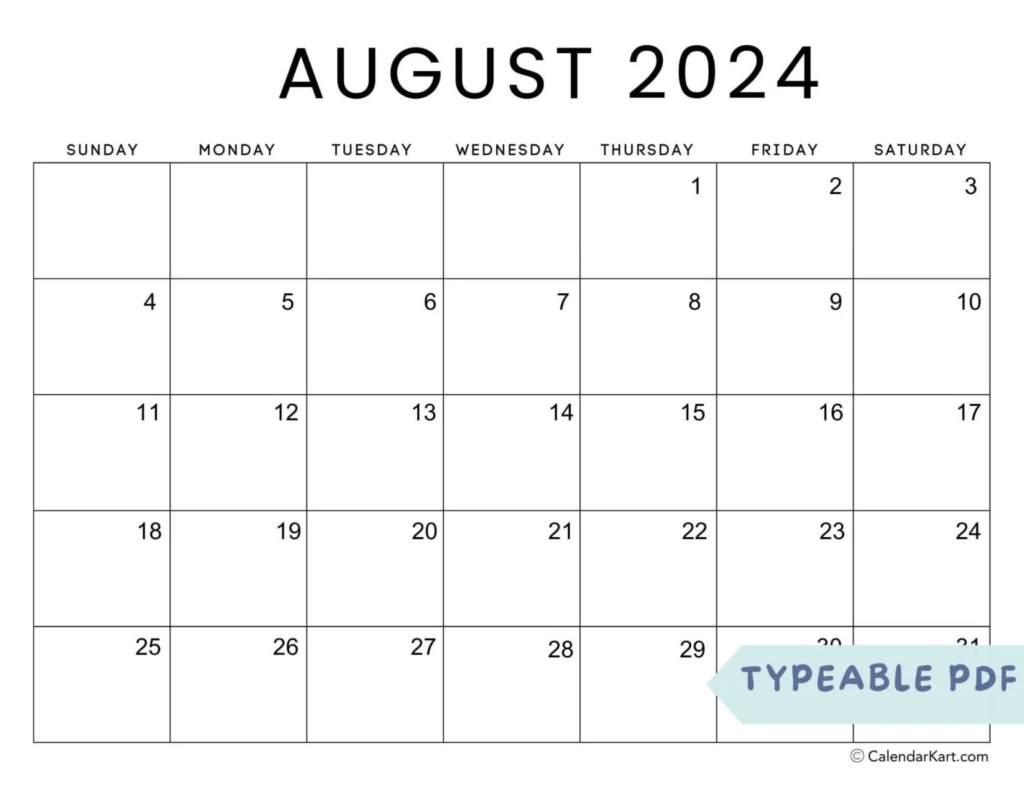 August Calendar